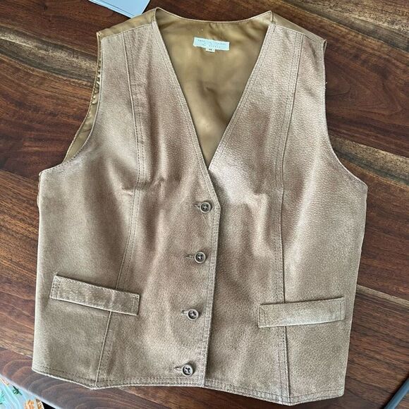 Vintage 70s Nubuck Suede Vest Unisex M Western Boho Layering Button Front - Picture 8 of 10